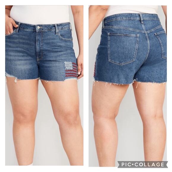 Old Navy Pants - Old Navy OG Denim Shirts Embroidered Flag Americana Plus Size 22